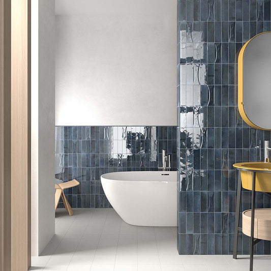 Sample-Spruce Blue 2.5x8 Glossy Ceramic Subway Deco Tile (38 pack, 5.38 sq ft/case)