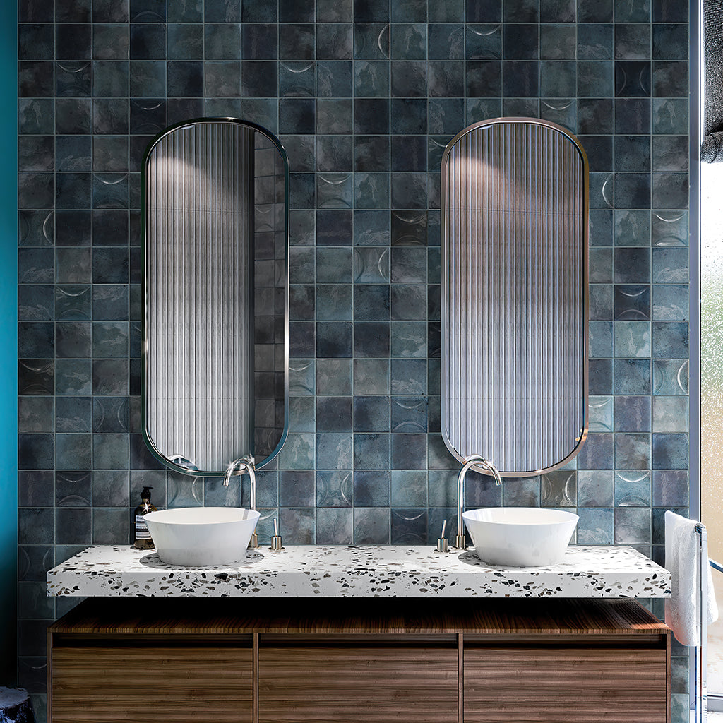 50 pack Antiek 3.94 in. x 3.94 in. Glossy Blue Ceramic Square Wall Tile (5.39 sq ft/case) - Sample