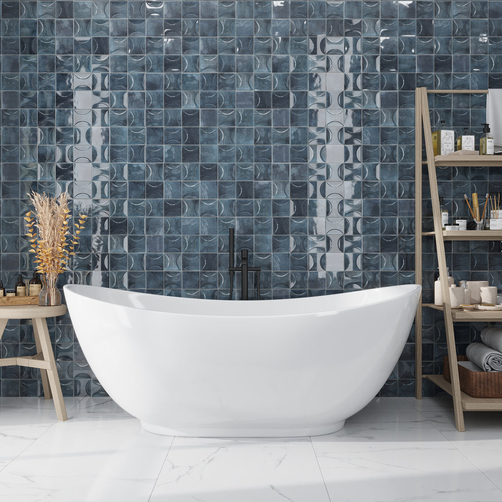50 pack Antiek 3.94 in. x 3.94 in. Glossy Blue Ceramic Square Wall Tile (5.39 sq ft/case) - Sample