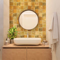 Honey orange 4x4 glossy ceramic square tile on bathroom wall