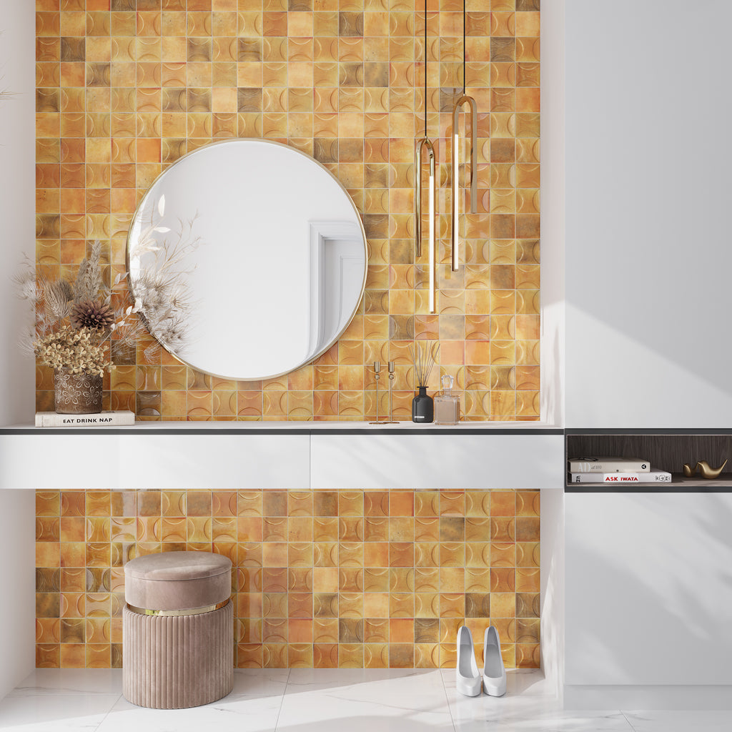 Honey Orange 4x4 Glossy Square Ceramic Tile (50 pack, 5.39 sq ft/case) - Sample