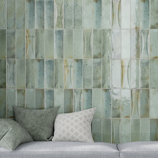 Sage Green 2.5x8 Glossy Ceramic Subway Deco Tile (40 Cases, 215.2 sqft/Pallet)