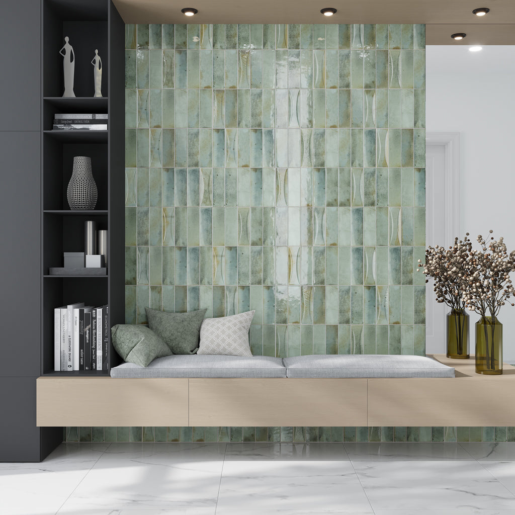 Sage Green 2.5x8 Glossy Ceramic Subway Deco Tile (38 pack, 5.38 sq ft/case) - Sample
