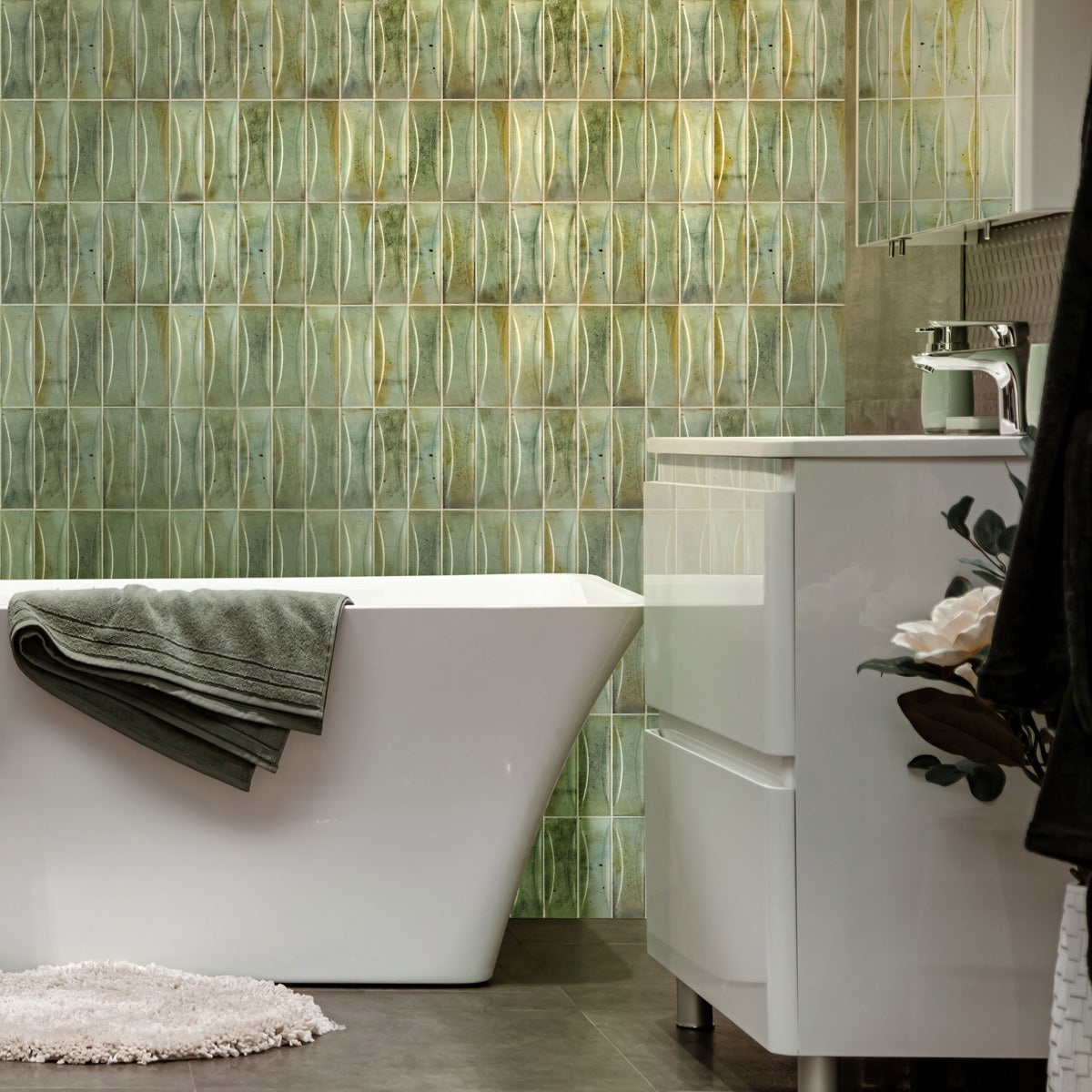 Sage Green 2.5x8 Glossy Ceramic Subway Deco Tile (38 pack, 5.38 sq ft/case) - Sample