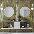 Olive green glossy ceramic subway tile 2.5x8 on bathroom wall