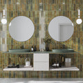 Olive green glossy ceramic subway tile 2.5x8 as bathroom wall backsplash