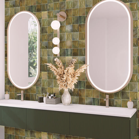 Sample-Olive Green 4x4 Glossy Ceramic Square Deco Tile (50 pack, 5.39 sq ft/case)