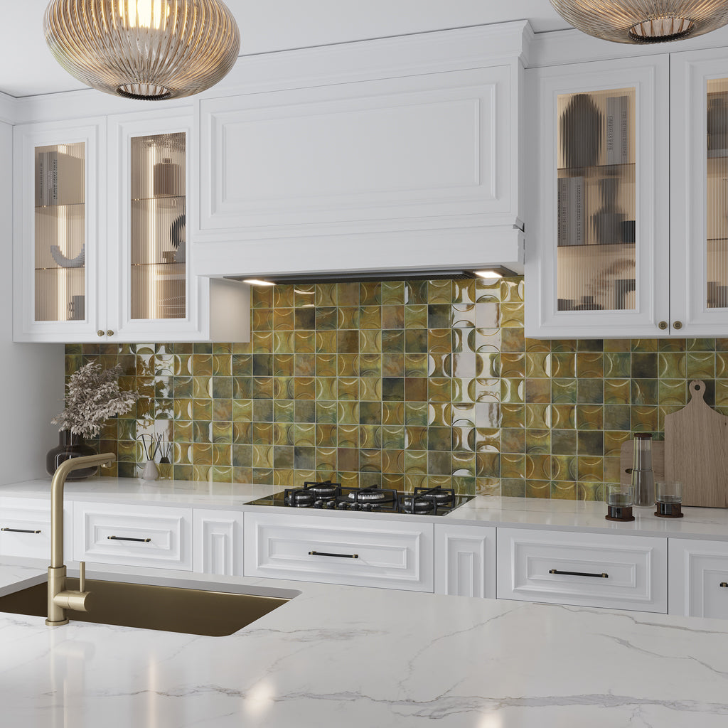 Olive Green 4x4 Glossy Square Ceramic Tile (50 pack, 5.39 sq ft/case) - Sample