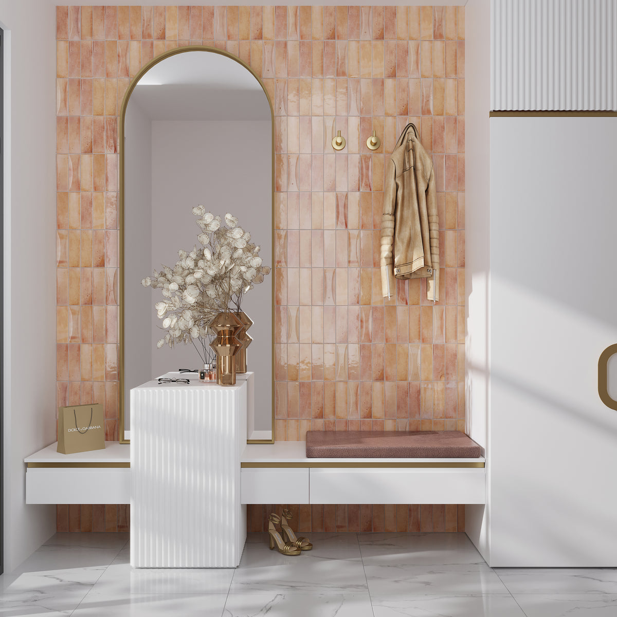 Pink 2.5x8 Glossy Ceramic Subway Tile (38 pack, 5.38 sq ft/case)