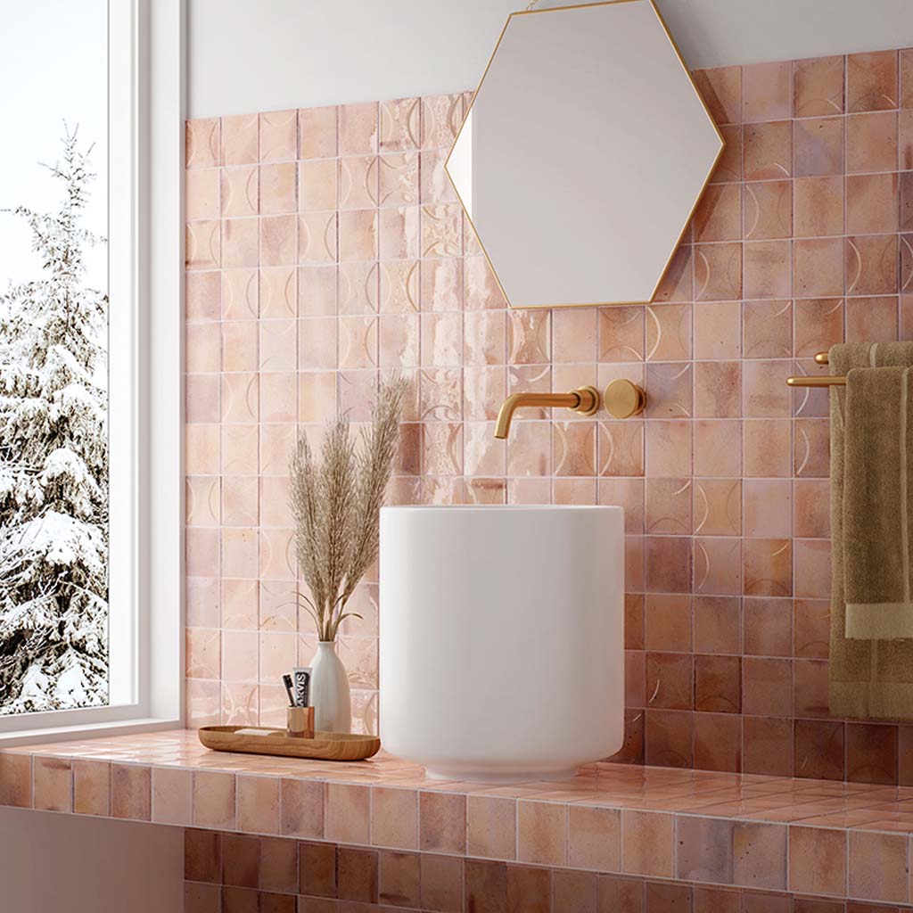 Pink 4x4 Glossy Ceramic Square Deco Tile (50 pack, 5.39 sq ft/case) - Sample