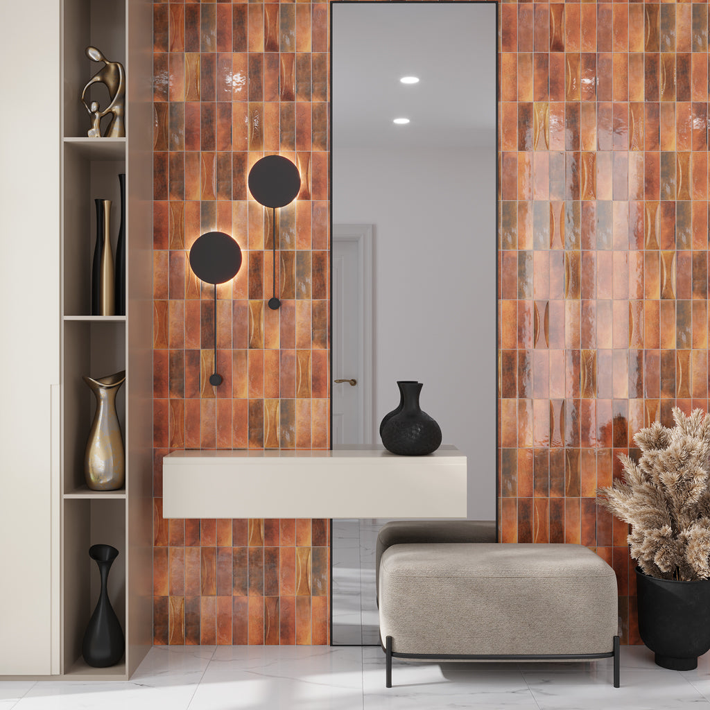 Red 2.5x8 Glossy Ceramic Subway Tile (38 pack, 5.38 sq ft/case) - Sample