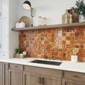 Glossy red ceramic 4x4 square tile backsplash in kitchen wall design