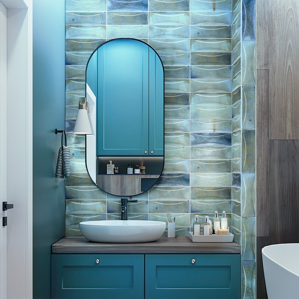 Blue 2.5x8 Glossy Ceramic Subway Deco Tile (38 pack, 5.38 sq ft/case) - Sample