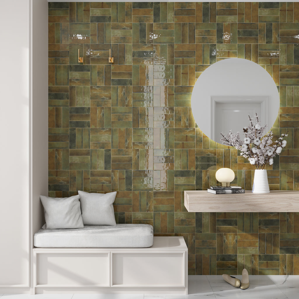 3x8 Antiek Green Glossy Tile