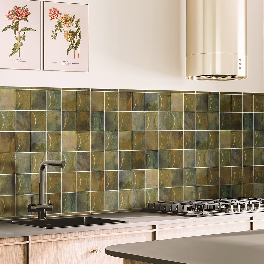 Olive Green 0.5x8 Glossy Ceramic Pencil Tile Trim (10 pack, 0.7 sq ft/case) - Sample