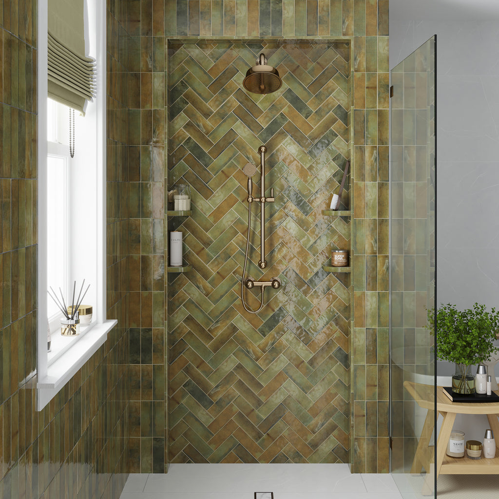 Olive Green 2.5x8 Glossy Ceramic Subway Tile (45 Cases, 242.1 sqft/Pallet)
