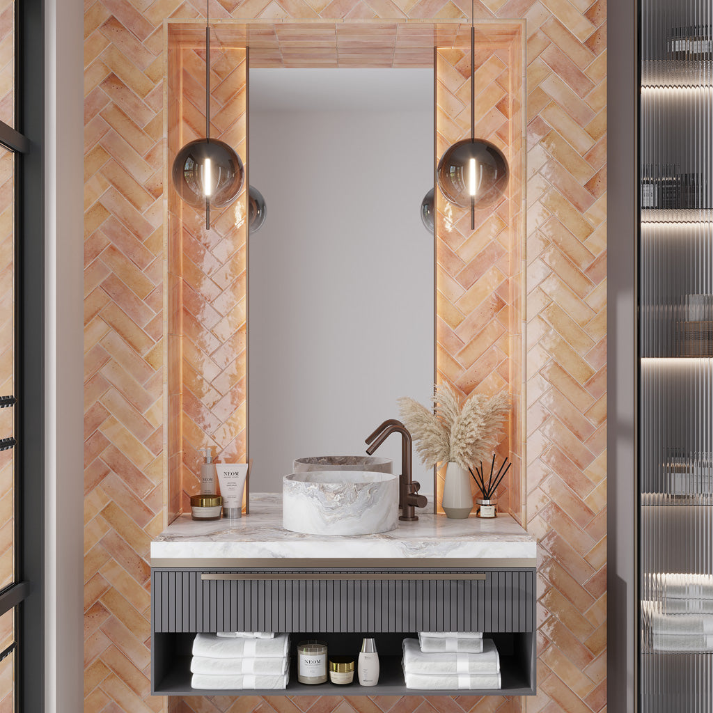 3x8 Antiek Pink Glossy Ceramic Subway Tile