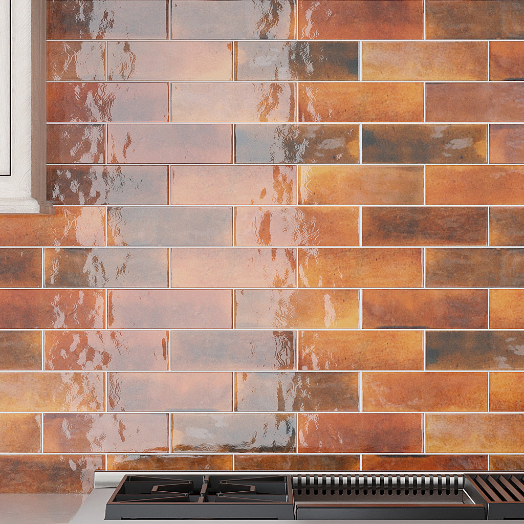 Red 2.5x8 Glossy Ceramic Subway Tile (38 pack, 5.38 sq ft/case)
