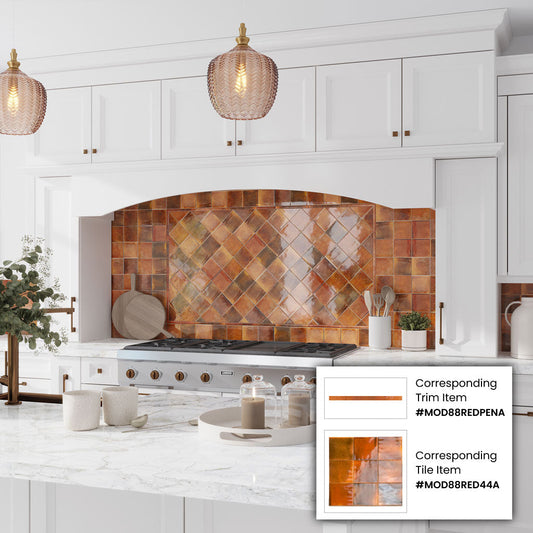 Red 0.5x8 Glossy Ceramic Pencil Tile Trim (10 pack, 0.7 sq ft/case) - Sample