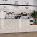 Glossy white ceramic 4x4 square tiles as cafe counter front wall surface