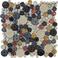 Multicolor 12x12 Glossy Textured Penny Round Glass Resin Mosaic Tile (5 pack, 5 sq ft/case) - Sample