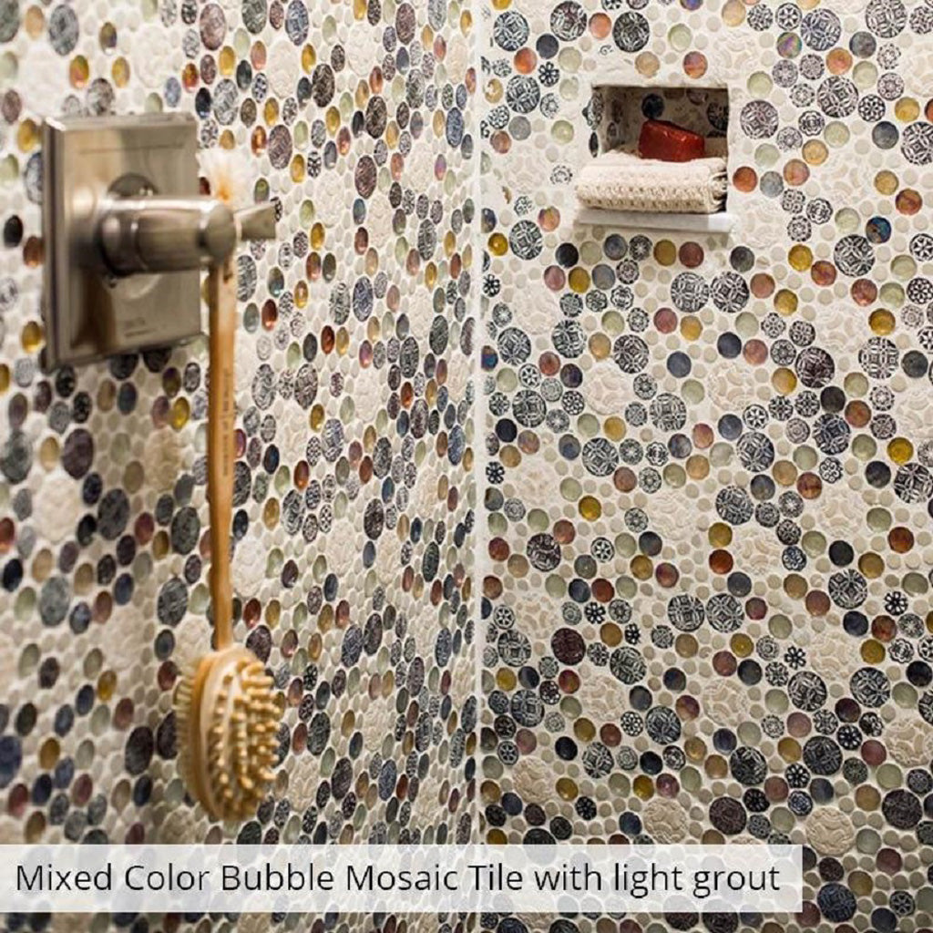 Multicolor 12x12 Glossy Textured Penny Round Glass Resin Mosaic Tile (5 pack, 5 sq ft/case) - Sample