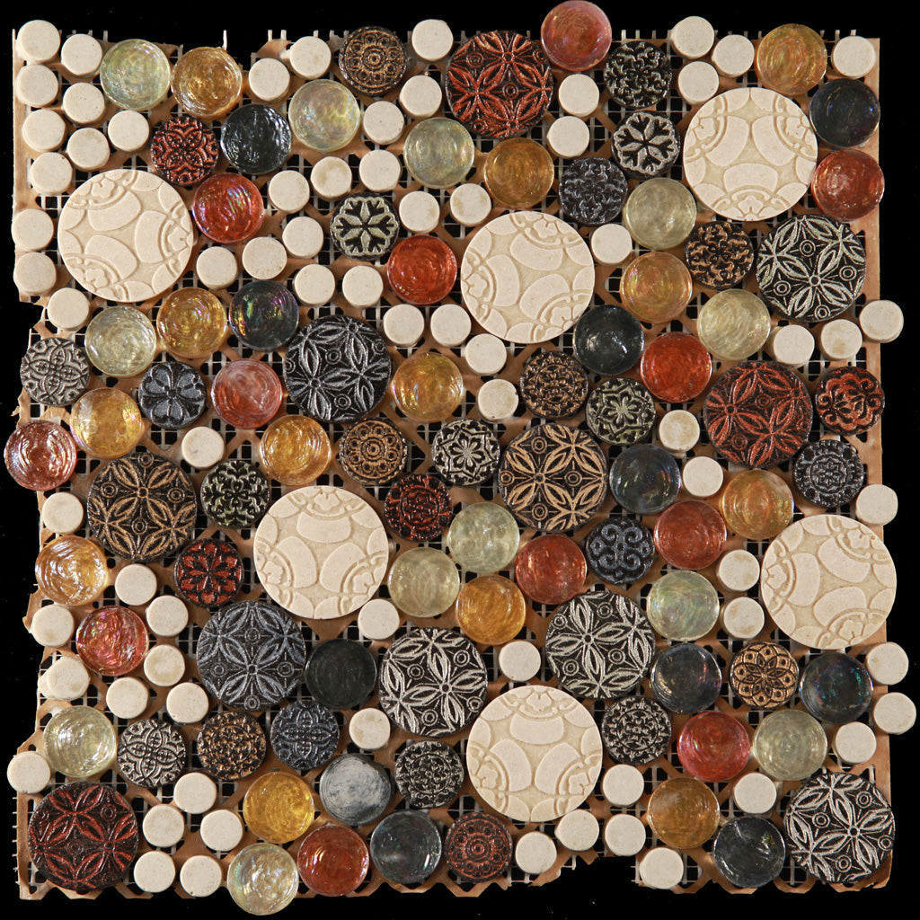 Multicolor 12x12 Glossy Textured Penny Round Glass Resin Mosaic Tile (5 pack, 5 sq ft/case) - Sample