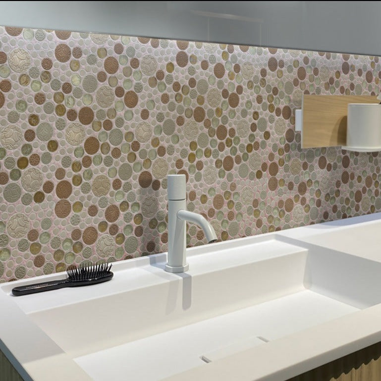 5 pack Multicolor 12-in x 12-in Glossy Glass Circular Patterned Wall Tile (5 sq ft/case) - Sample