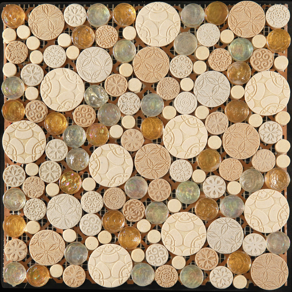 5 pack Multicolor 12-in x 12-in Glossy Glass Circular Patterned Wall Tile (5 sq ft/case) - Sample