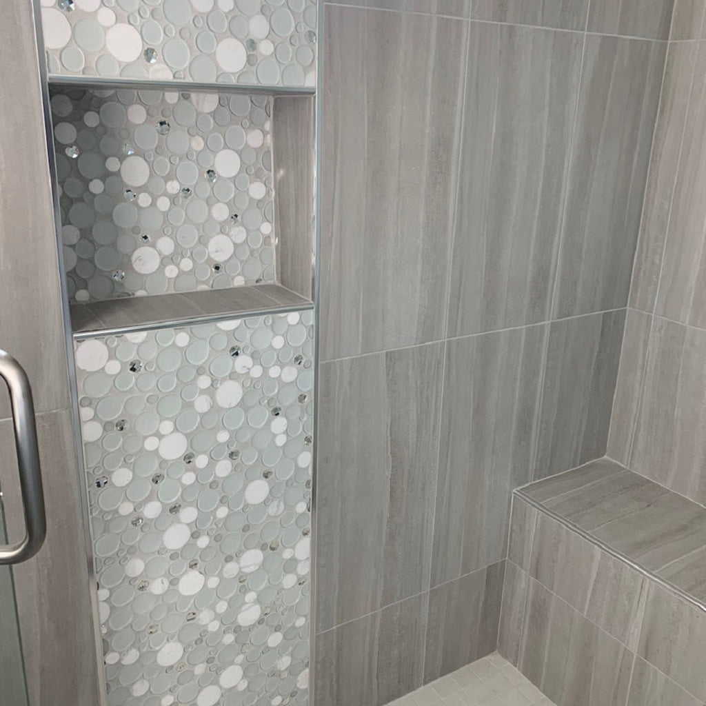 White 12x12 Glossy Matte Penny Round Glass Marble Mosaic Tile (5 pack, 4.67 sq ft/case) - Sample