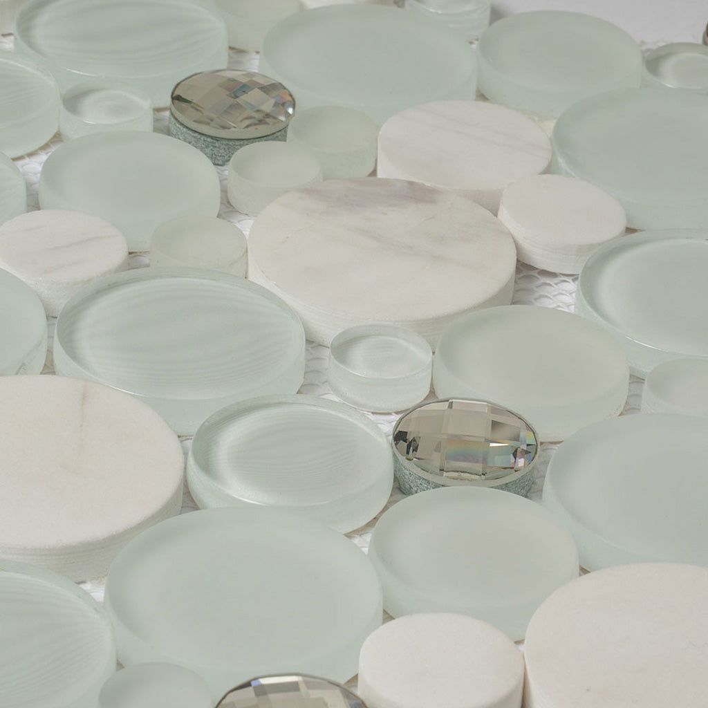White 12x12 Glossy Matte Penny Round Glass Marble Mosaic Tile (5 pack, 4.67 sq ft/case) - Sample
