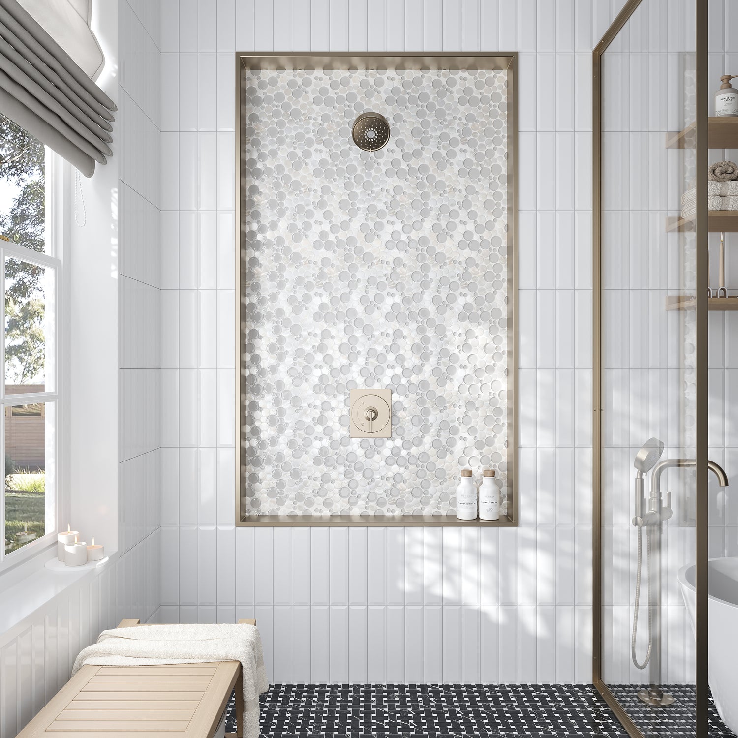 White 12x12 Glossy Matte Bubble Glass Shell Mother of Pearl Mosaic Tile