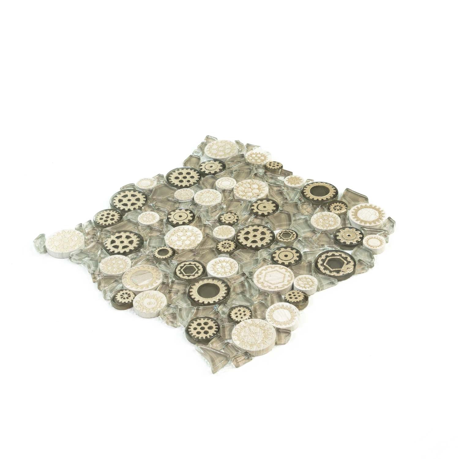Light Brown 12x12 Glossy Textured Multi-shaped Glass Resin Mosaic Tile (5 pack, 4.67 sq ft/case) - Sample