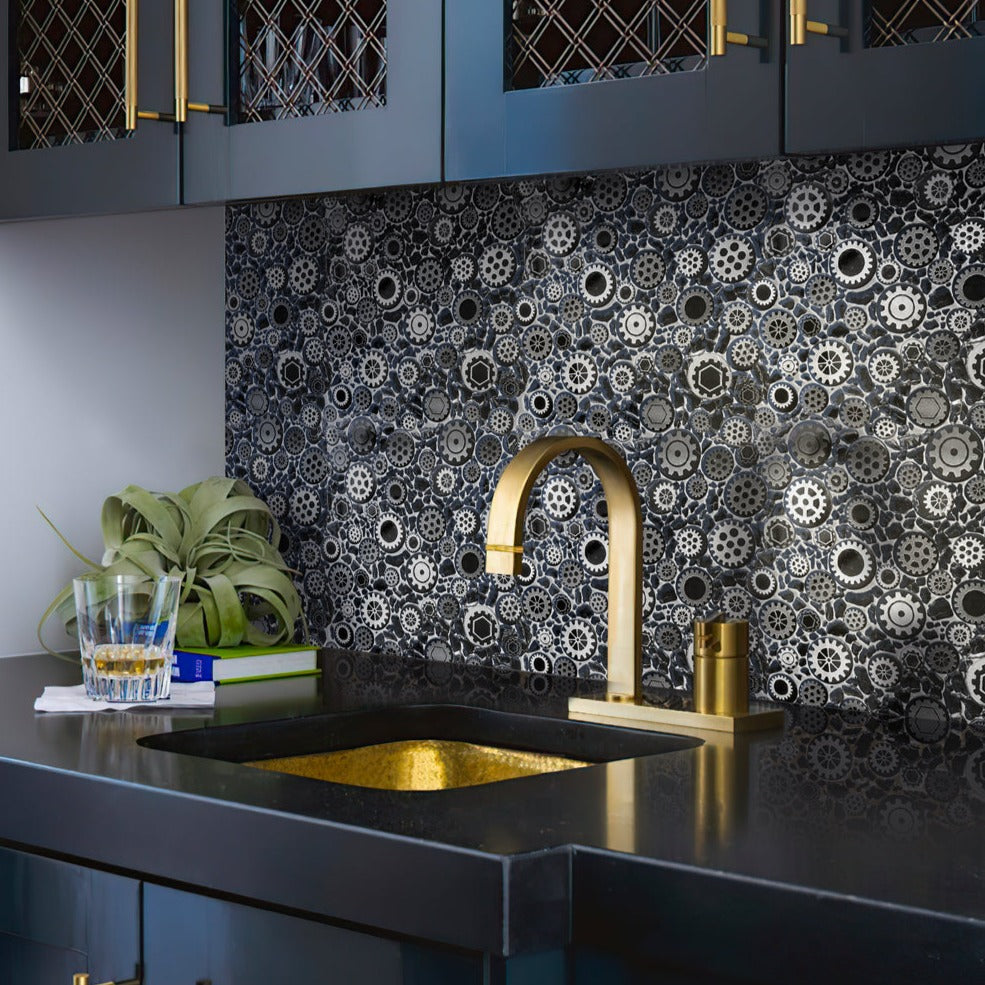 Black 12x12 Glossy Textured Multi-shaped Glass Resin Mosaic Tile (5 pack, 4.67 sq ft/case) - Sample