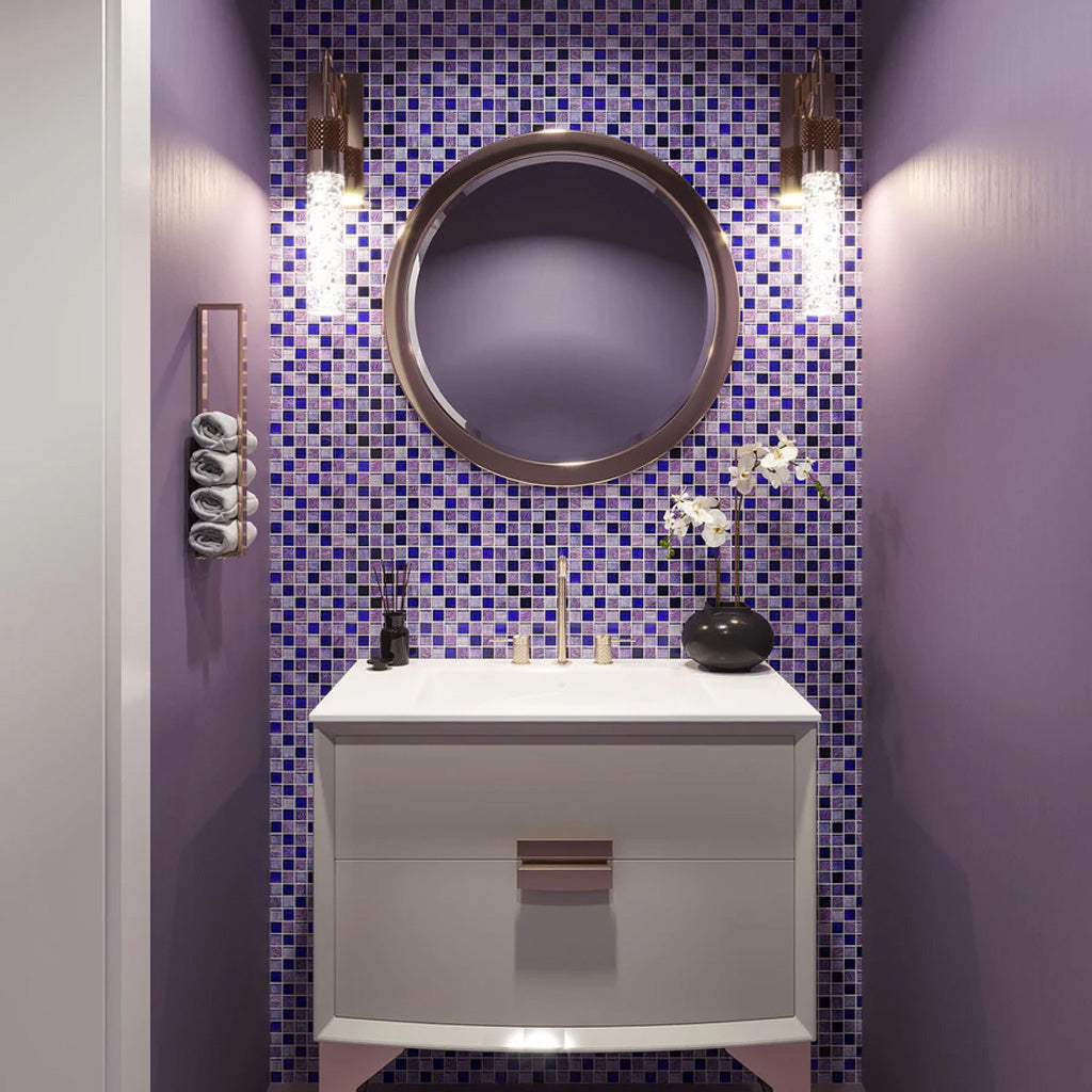 Purple 12x12 Polished Foiled Square Glass Resin Stone Mosaic Tile (5 pack, 4.83 sq ft/case) - Sample