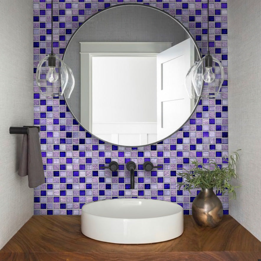 Purple 12x12 Polished Foiled Square Glass Resin Stone Mosaic Tile (5 pack, 4.83 sq ft/case) - Sample