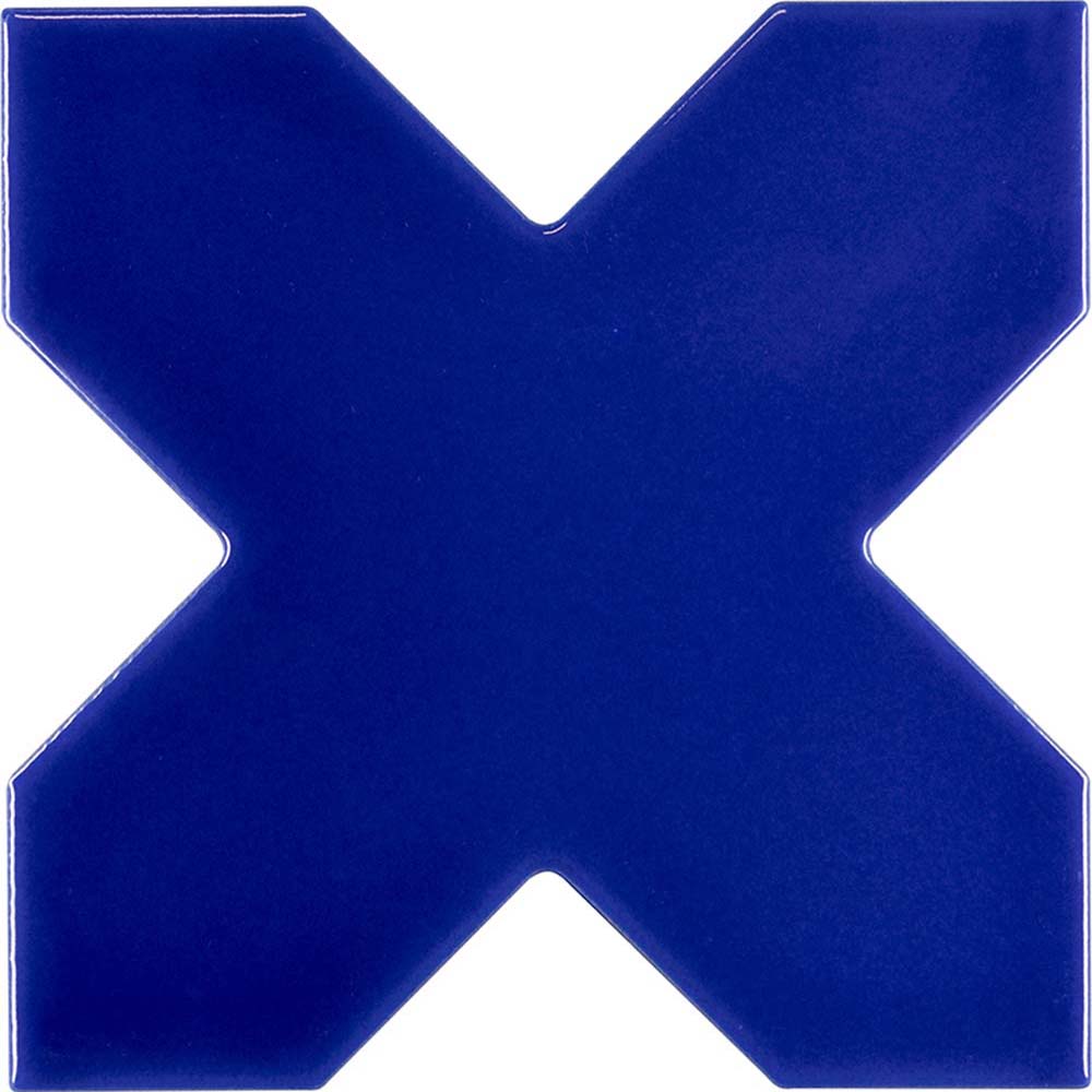Sample - 5" Pearl White Star with Cobalt Blue Cross Glossy Ceramic Wall and Floor Tile (10.76 sq ft/case) - 54 Pack