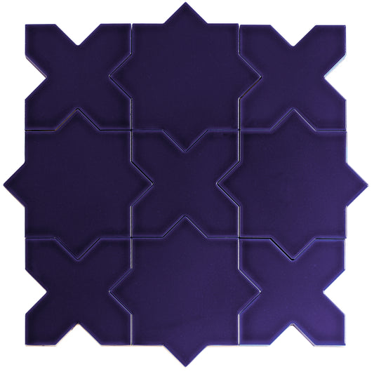 Glossy cobalt blue 5 inch star and cross ceramic wall and floor tile arranged in a pattern