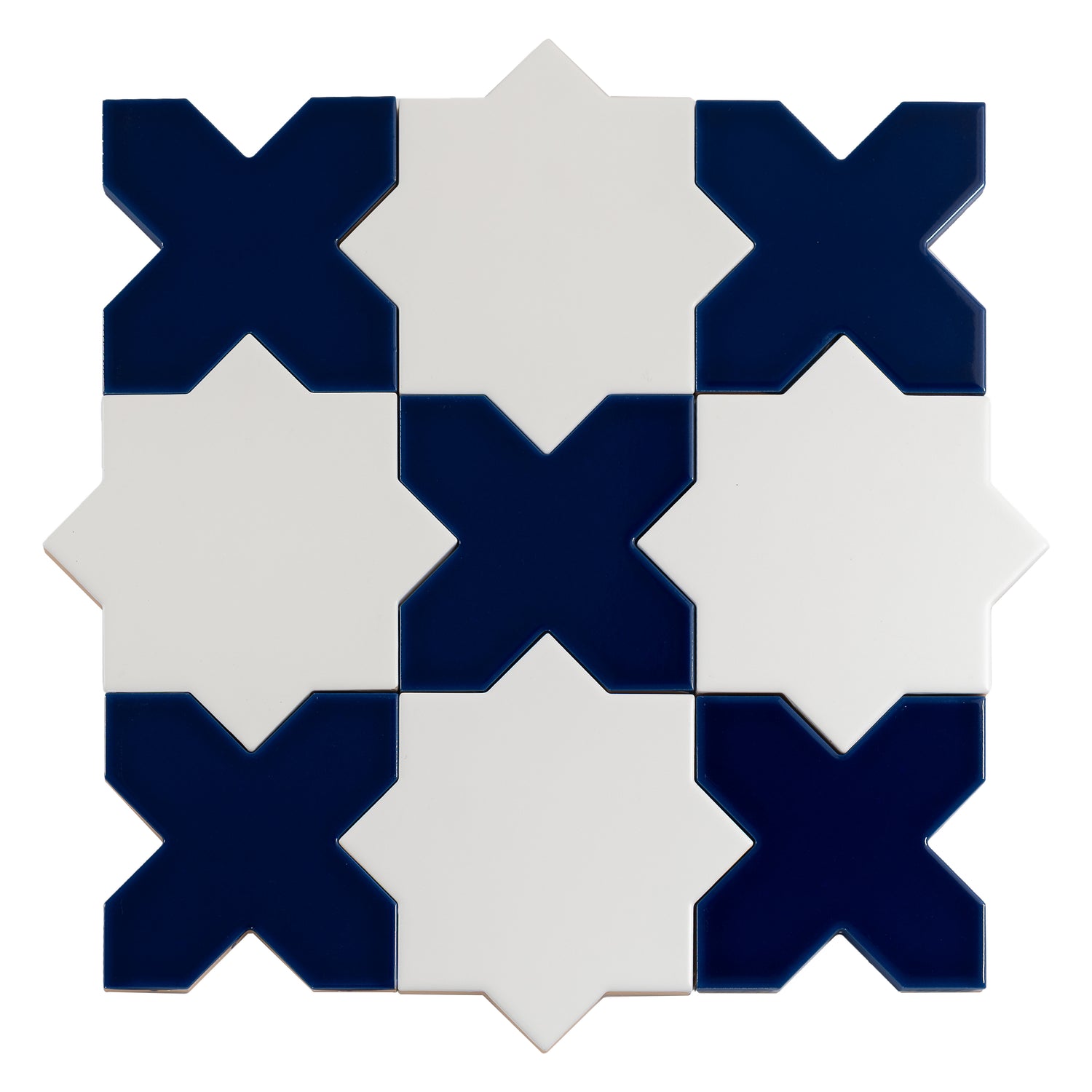 5" Pearl White Star with Cobalt Blue Cross Glossy Ceramic Wall and Floor Tile (10.76 sq ft/case) - 54 Pack