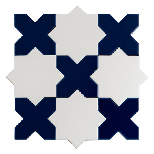 5 inch pearl white star and cobalt blue cross glossy ceramic wall and floor tile