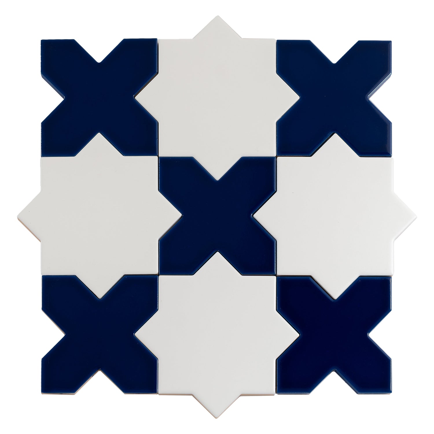 Sample - 5" Pearl White Star with Cobalt Blue Cross Glossy Ceramic Wall and Floor Tile (10.76 sq ft/case) - 54 Pack