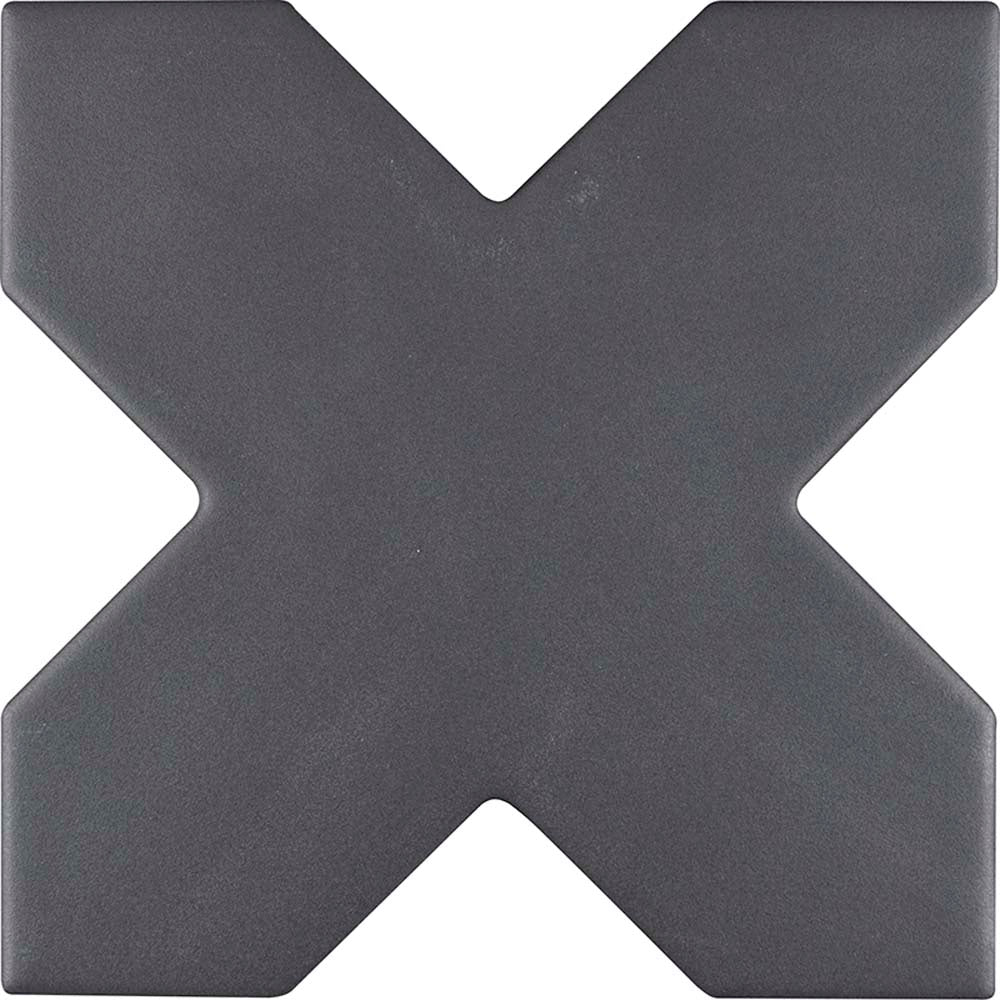5 inch charcoal black cross matte ceramic wall and floor tile shaped like an X star