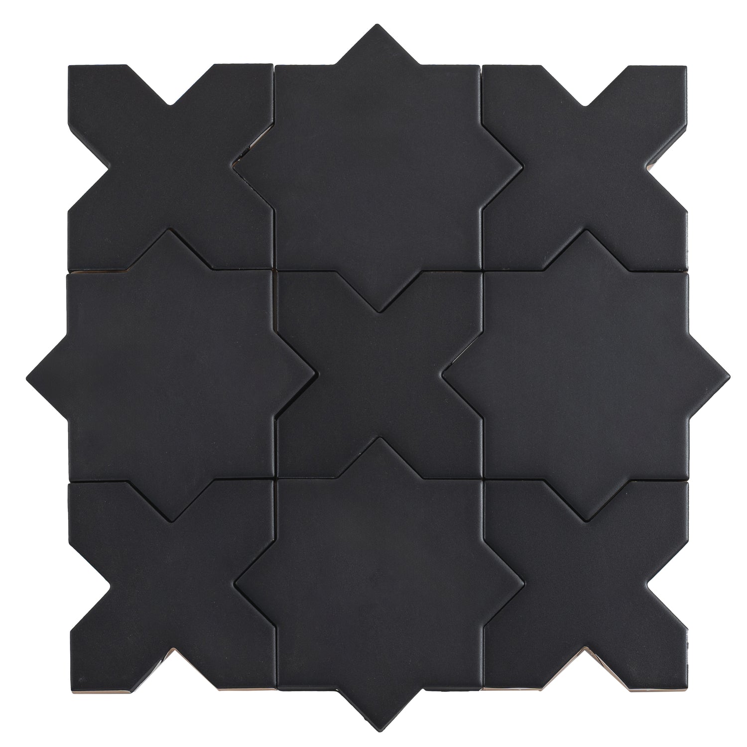 Charcoal black 5 inch star with cross matte ceramic wall and floor tiles arranged flat