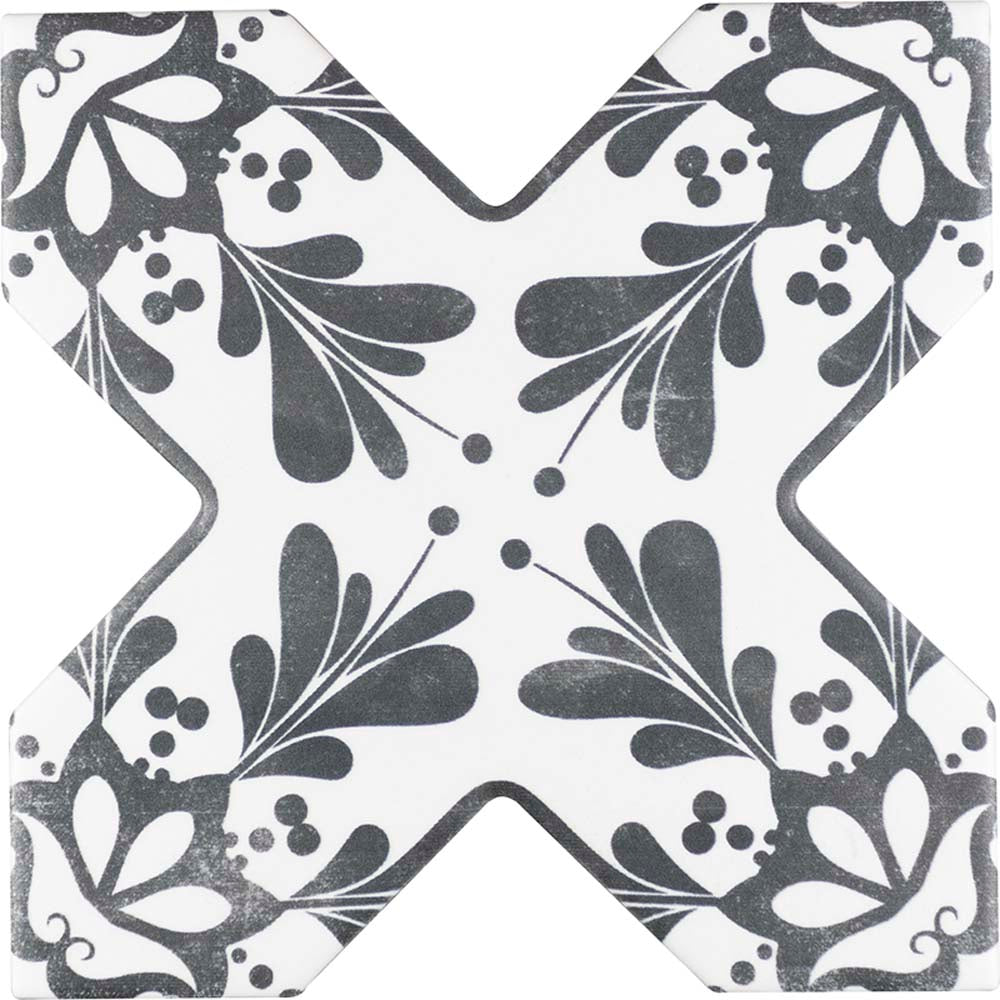 Sample - 5" Gray Star with Charcoal Black Cross Deco Matte Ceramic Wall and Floor Tile (10.76 sq ft/case) - 54 Pack