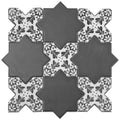 Charcoal black 5 inch star and cross shaped matte ceramic wall and floor tiles with floral pattern