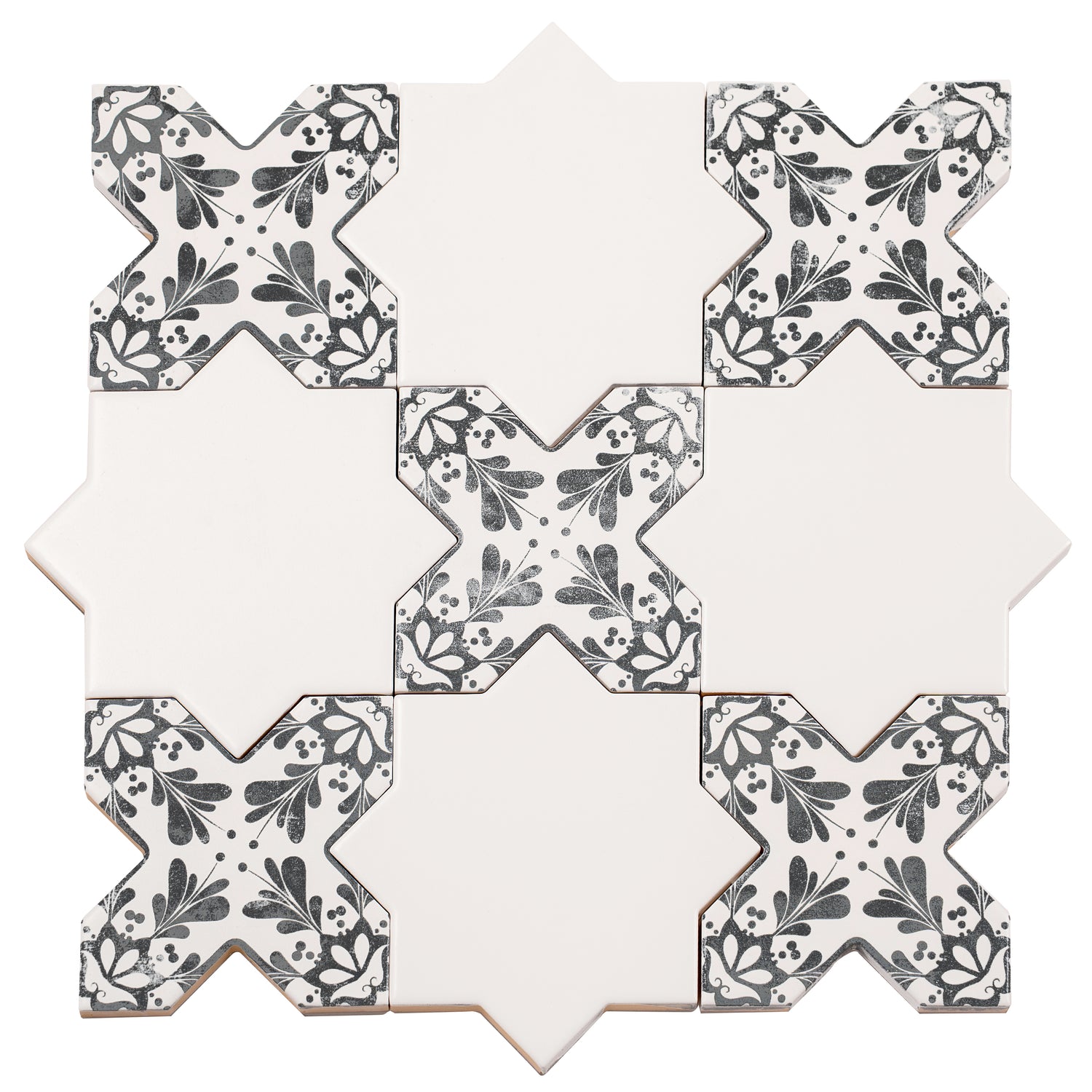 5 inch white star and charcoal black cross ceramic tile with matte finish for wall and floor