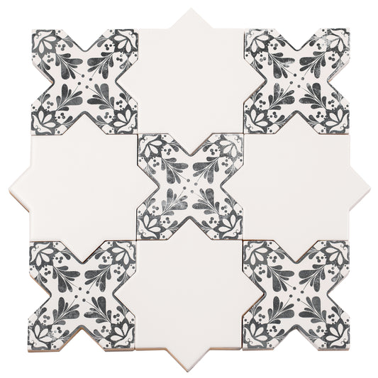 5 inch white star and charcoal black cross ceramic tile with matte finish for wall and floor