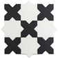 5 inch white star and charcoal black cross matte ceramic wall and floor tile in interlocking pattern