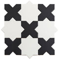 5 inch white star and charcoal black cross matte ceramic wall and floor tile in interlocking pattern