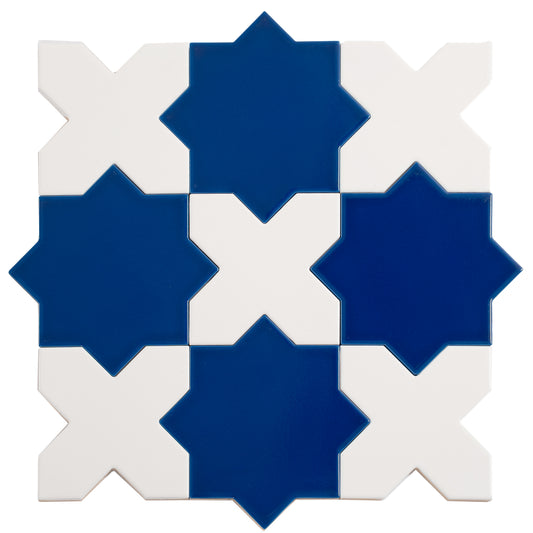 5 inch cobalt blue star and pearl white cross glossy ceramic tile for wall and floor